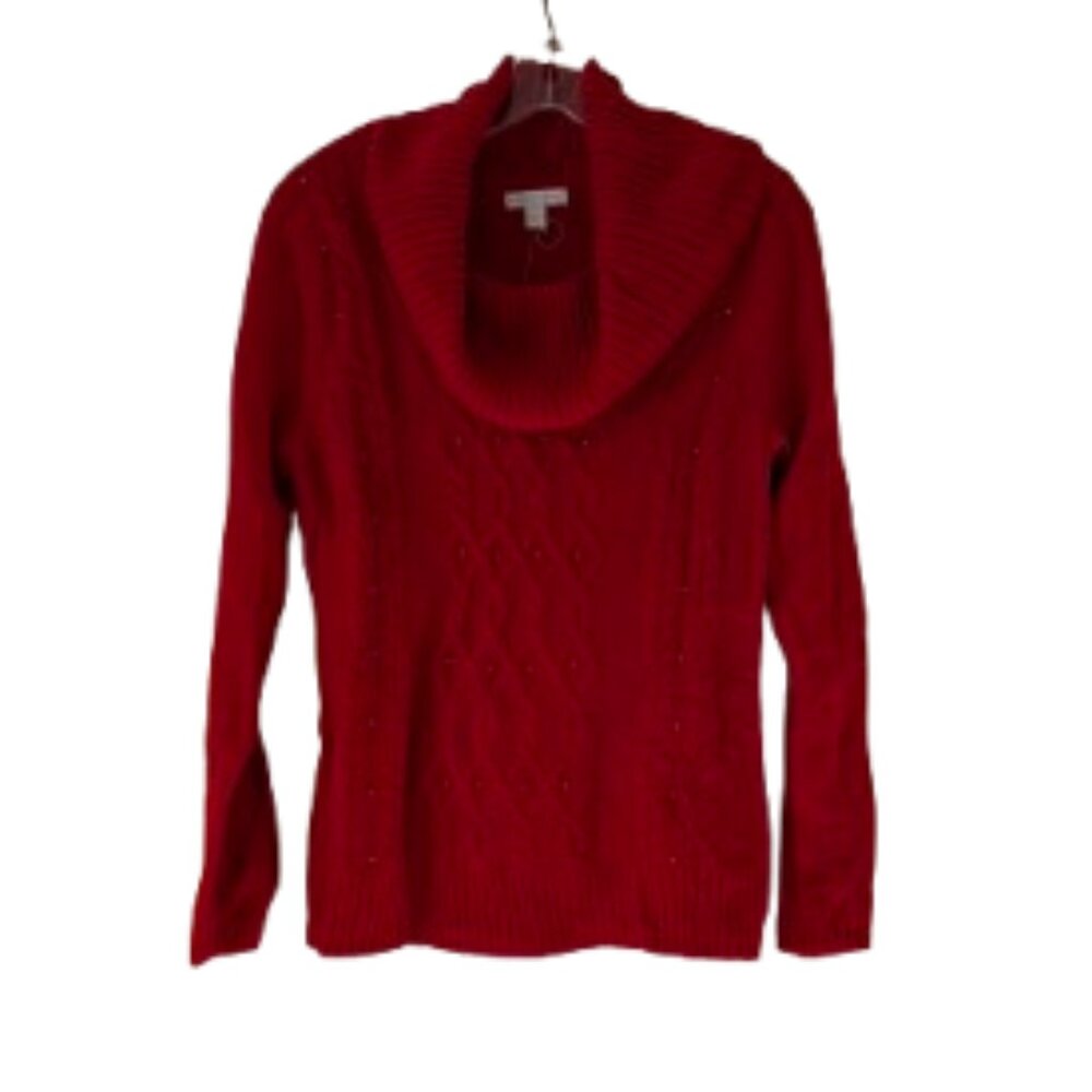 New York & Company Red Cowlneck Sweater  - Pearl Embellishments - Med